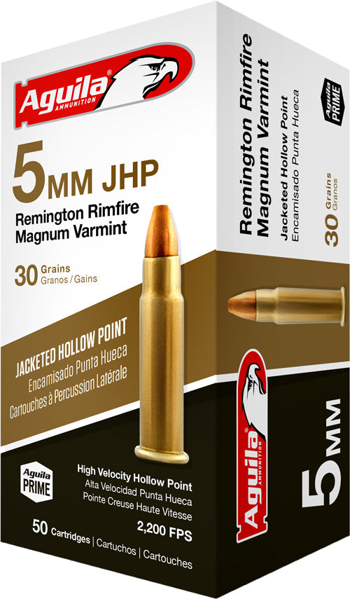 Aguila 5mm Remington Rim Target & Range High Velocity Magnum Varmint 30 grain Jacketed Hollow Point ammunition