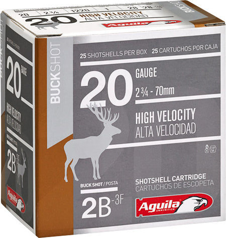 Aguila 1C2002BA Buckshot High Velocity 20 Gauge 2.75" 1oz 2 Buck Shot 1220 fps 640420002446