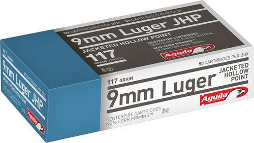Aguila 9mm Luger / Parabellum Pistol 117 grain Jacketed Hollow Point ammunition
