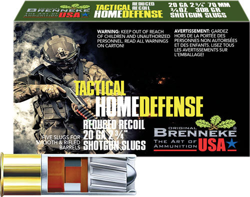 Brenneke 20 Gauge Shotgun Ammo Tactical Home Defense 2.75 in 3/4 oz Slug