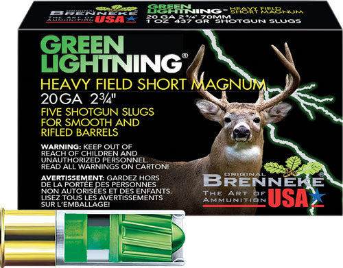 Brenneke SL-202HFSGL Green Lightning Heavy Field Short Magnum 20 Gauge 2.75" 1oz Slug 1392 fps 4030128200170