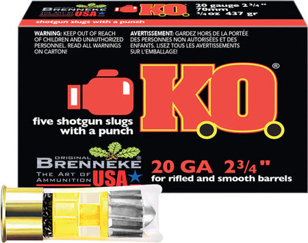 Brenneke SL-202KO K.O. Hunting 20 Gauge 2.75" 3/4oz Slug 1500 fps 4030128200989