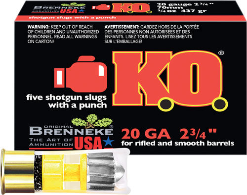 Brenneke SL-202KO K.O. Hunting 20 Gauge 2.75" 3/4oz Slug 1500 fps 4030128200989