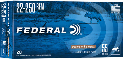 Federal PowerShok Jacketed Soft Point 55 Grain .22-250 Remington 3650 fps 029465088231