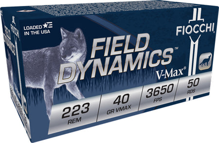 Fiocchi Field Dynamics Hornady V-Max 40 Grain .223 Remington 3650 fps 762344706597