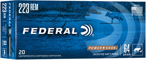 Federal PowerShok Jacketed Soft Point 64 Grain .223 Remington 3050 fps 029465095048
