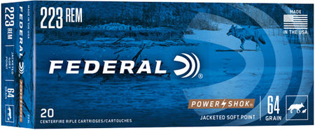 Federal PowerShok Jacketed Soft Point 64 Grain .223 Remington 3050 fps 029465095048