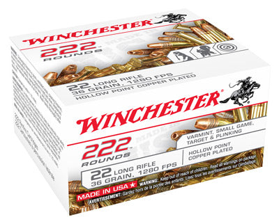 Winchester .22 Long Rifle USA 222 36 grain Copper Plated Hollow Point ammunition