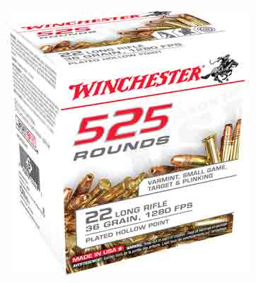 Winchester USA 525 Copper Plated Hollow Point 36 Grain .22 Long Rifle 1280 fps 020892102651