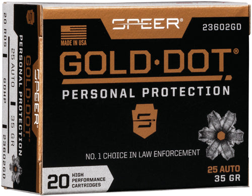 Speer Gold Dot Personal Protection Hollow Point 35 Grain .25 ACP 900 fps 604544647174