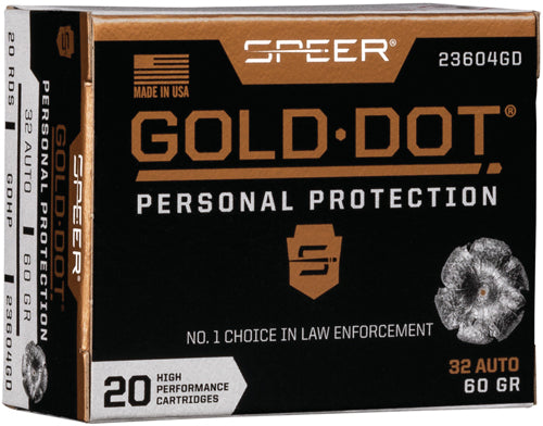 Speer .32 ACP Gold Dot Personal Protection 60 grain Hollow Point ammunition