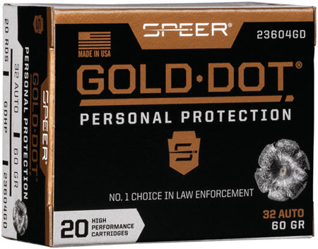 Speer .32 ACP Gold Dot Personal Protection 60 grain Hollow Point ammunition
