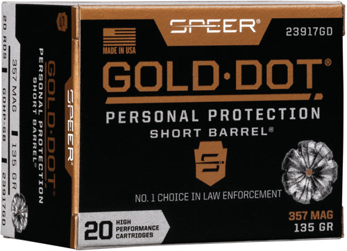 Speer .357 Magnum Gold Dot Personal Protection Short Barrel 135 grain Hollow Point ammunition
