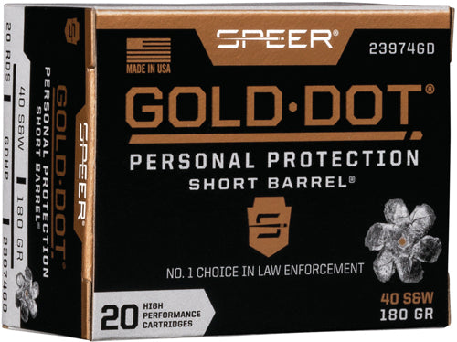 Speer Gold Dot Personal Protection Short Barrel Hollow Point 180 Grain .40 S&W 950 fps 604544647303