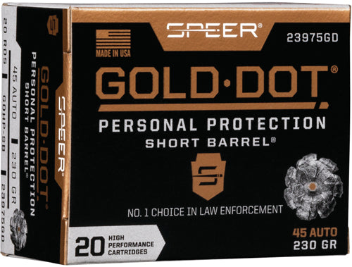 Speer Gold Dot Personal Protection Short Barrel Hollow Point 230 Grain .45 ACP/Auto 820 fps 604544647310