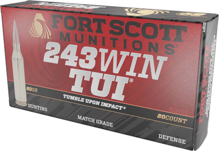 Fort Scott Munitions Tumble Upon Impact (TUI) Solid Copper Spun 80 Grain .243 Winchester 3479 fps 758381721570