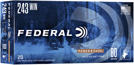Federal PowerShok Jacketed Soft Point 80 Grain .243 Winchester 3330 fps 029465091354