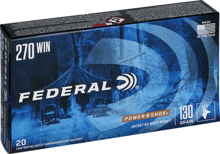 Federal PowerShok Jacketed Soft Point 130 Grain .270 Winchester 3060 fps 029465084356