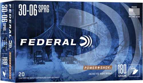 Federal PowerShok Jacketed Soft Point 180 Grain .30-06 Springfield 2700 fps 029465084585