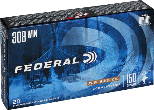 Federal PowerShok Jacketed Soft Point 150 Grain .308 Win / 7.62x51mm 2820 fps 029465084745
