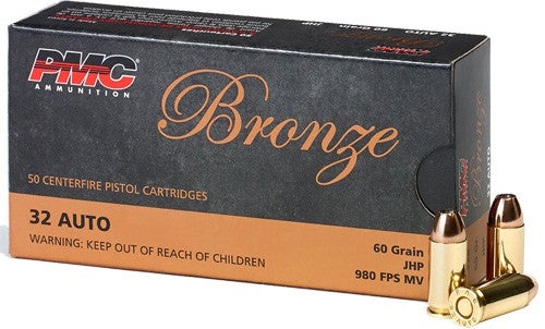 PMC Bronze Jacketed Hollow Point 60 Grain .32 ACP 980 fps 741569050098