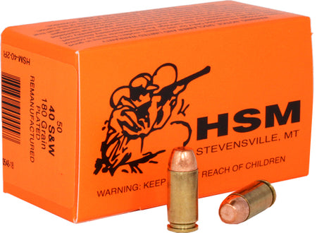 HSM .40 S&W Training 180 grain LEAD Round Nose Flat Point ammunition