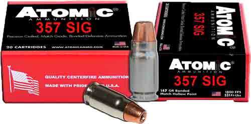 Atomic .357 Sig  147 grain Bonded JACKETED HOLLOW POINT ammunition