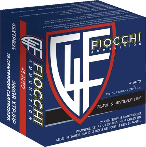 Fiocchi .45 ACP/Auto Hyperformance 200 grain Hornady XTP Hollow Point ammunition