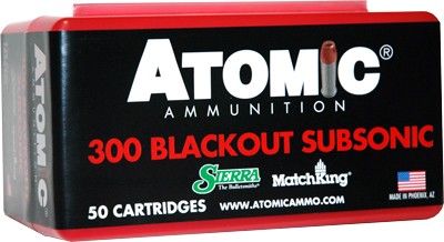 Atomic .300 AAC Blackout Subsonic 220 grain Hollow Point Boat Tail ammunition