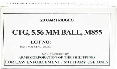 Armscor 5.56x45mm NATO M855 62 grain Full Metal Jacket ammunition