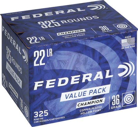 Federal Champion Training Value Pack Copper Plated Hollow Point 36 Grain .22 Long Rifle 1260 fps 029465057985