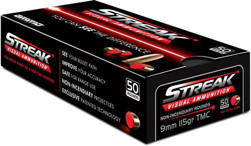 Streak Streak Visual (RED) Tracer Total Metal Case 115 Grain 9mm Luger/Parabellum 1124 fps 818778023479