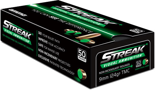 Ammo Inc Streak Visual (GREEN) Total Metal Case 124 Grain 9mm Luger/Parabellum 1065 fps 818778023509