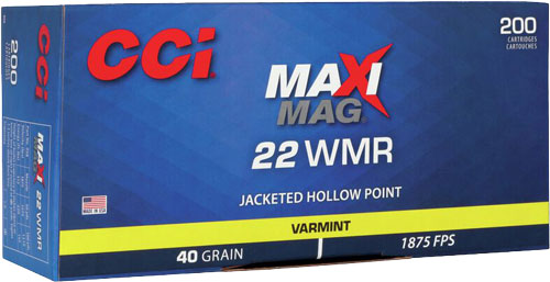 CCI Maxi-Mag Varmint Jacketed Hollow Point 40 Grain .22 WMR 1875 fps 076683009586