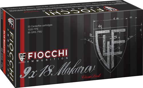 Fiocchi 9mm Makarov Heritage 95 grain Full Metal Jacket ammunition