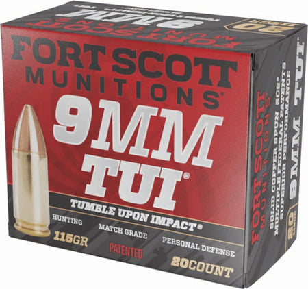Fort Scott Munitions Tumble Upon Impact (TUI) Solid Copper Spun 115 Grain 9mm Luger/Parabellum 1140 fps 758381721532
