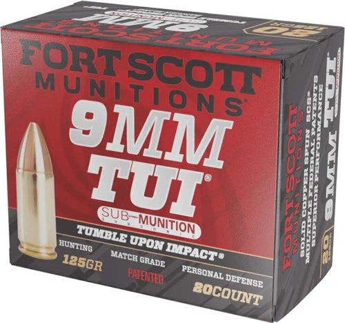 Fort Scott Munitions Tumble Upon Impact (TUI) Solid Copper Spun 125 Grain 9mm Luger/Parabellum 950 fps 753677048126