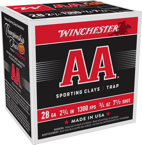 Winchester 28 Gauge Shotgun Ammo AA Supersport Sporting Clay 2.75 in 3/4 oz #7.5
