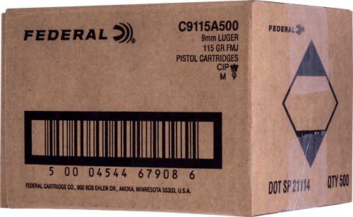 Federal Champion Bulk Training Pistol Ammo 9mm 115 gr. Full Metal Jacket (FMJ)