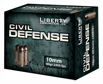 Liberty Ammunition Civil Defense Protection Lead Free Fragmenting Hollow Point 60 Grain 10mm Auto 2400 fps 748252054982