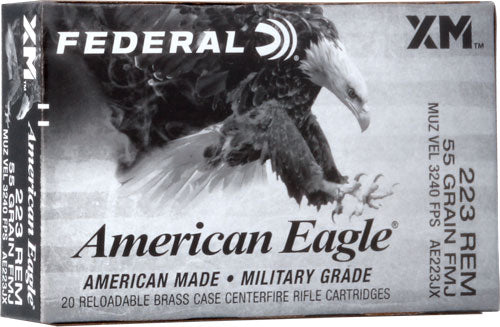 Federal .223 Remington American Eagle XM Military Grade 55 grain Full Metal Jacket Boat Tail ammunition