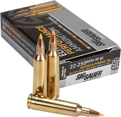 Sig Sauer .22-250 Remington Elite Hunting Varmint & Predator 40 grain Extreme Expansion Tip ammunition