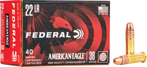 American Eagle Copper Plated/HV Copper Plated Hollow Point 38 Grain .22 Long Rifle 1260 fps 029465016845