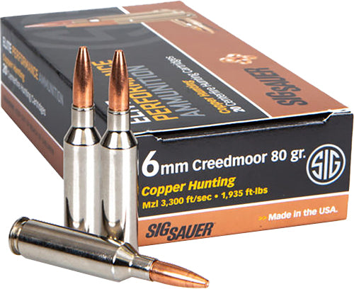 Sig Sauer Elite Performance Copper Hunting 80 Grain 6mm Creedmoor 3300 fps 798681614073