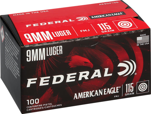 American Eagle  Full Metal Jacket 115 Grain 9mm Luger/Parabellum 1180 fps 029465062477