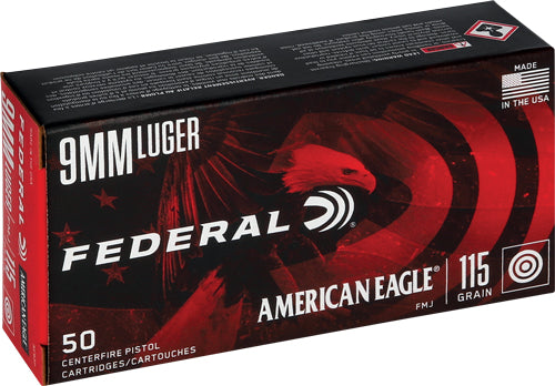 American Eagle  Full Metal Jacket 115 Grain 9mm Luger/Parabellum 1180 fps 029465088224