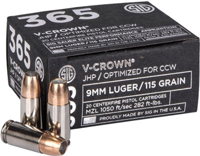 Sig Sauer Elite Performance Low RecoilV-Crown V Crown Jacketed Hollow Point 115 Grain 9mm Luger/Parabellum 1050 fps 798681591633