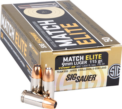 Sig Sauer 9mm Luger / Parabellum Match Elite Competition V-Crown 115 grain Jacketed Hollow Point ammunition