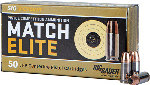 Sig Sauer 9mm Luger / Parabellum Match Elite Competition V-Crown 147 grain Jacketed Hollow Point ammunition