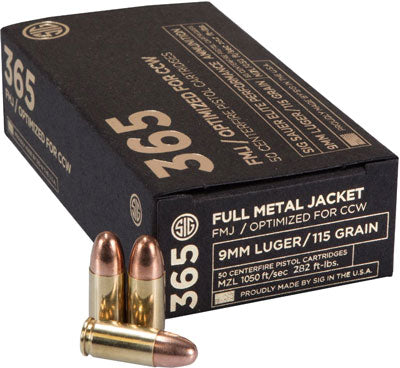 Sig Sauer Elite Performance Low RecoilBall 365 Full Metal Jacket 115 Grain 9mm Luger/Parabellum 1050 fps 798681591640